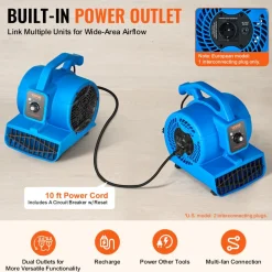 VEVOR Floor Blower, 1360 RPM 600 CFM, Air Mover for Drying and Cooling, Portable Carpet Dryer Fan with 4 Blowing Angles,3-Speeds Adjustment, for Janitorial, Home, Plumbing, Commercial Use