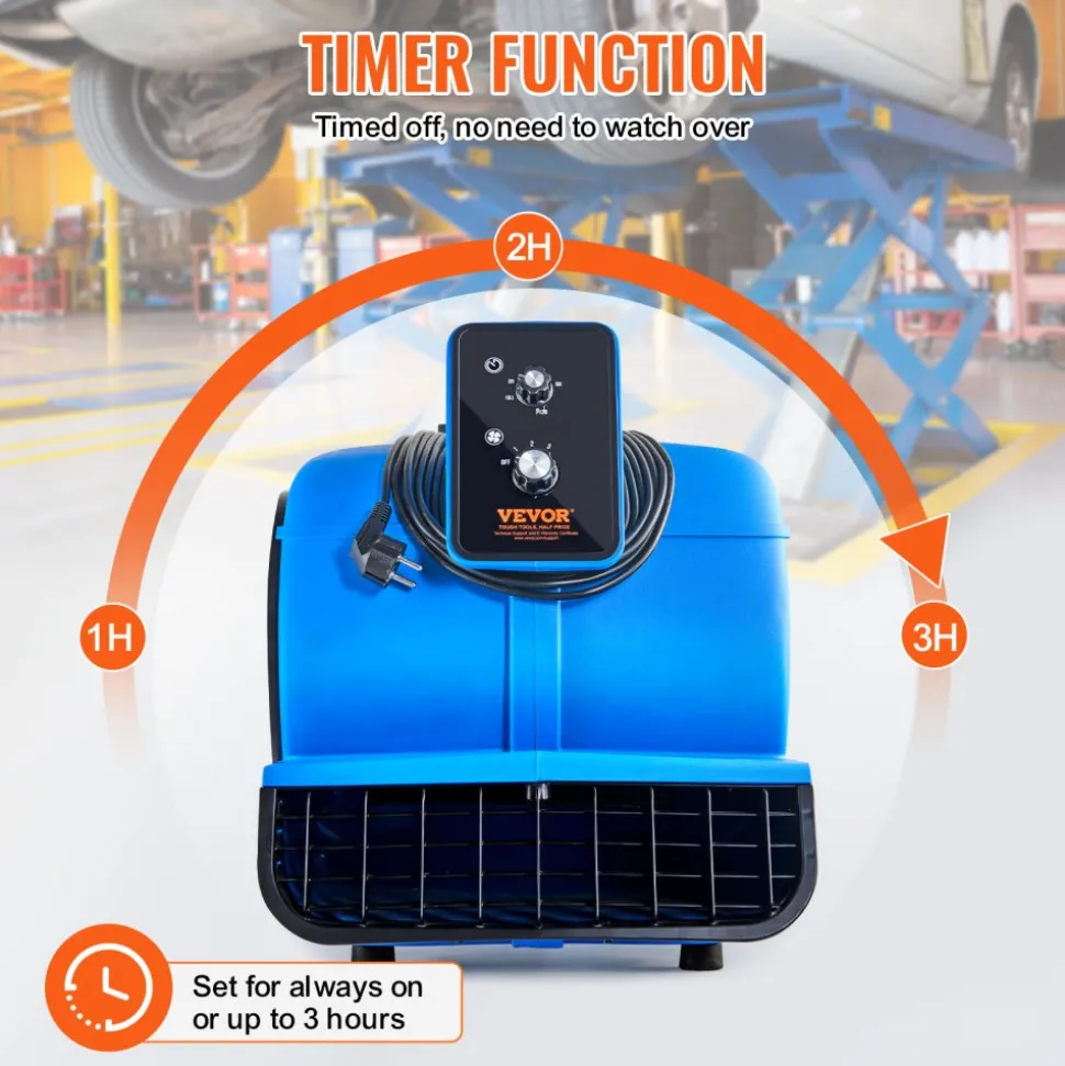 VEVOR Floor Blower, 1560 RPM 4000 CFM, Air Mover for Drying and Cooling, Portable Carpet Dryer Fan with 3 Blowing Angles, Timer, 3-Speeds Adjustment, for Janitorial, Home, Commercial Use