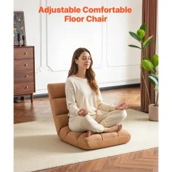 VEVOR Floor Chair, 14 Adjustable Positions Folding Floor Gaming Chair with Back Support, Sturdy Metal Frame with Recycled Foam and Coral Fleece Surface, Multifunctional for Reading, Relaxing, Brown