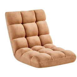 VEVOR Floor Chair, 14 Adjustable Positions Folding Floor Gaming Chair with Back Support, Sturdy Metal Frame with Recycled Foam and Coral Fleece Surface, Multifunctional for Reading, Relaxing, Brown