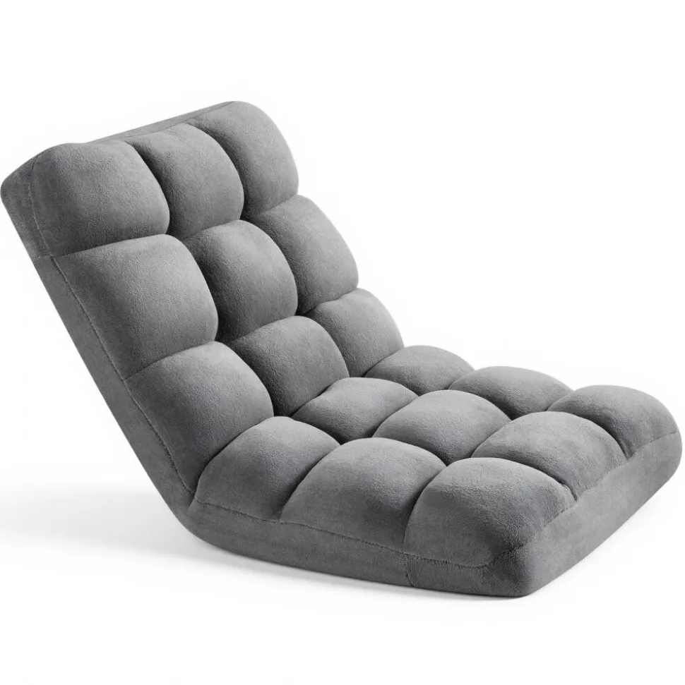 VEVOR Floor Chair, 14 Adjustable Positions Folding Floor Gaming Chair with Back Support, Sturdy Metal Frame with Recycled Foam and Coral Fleece Surface, Multifunctional for Reading, Relaxing, Gray
