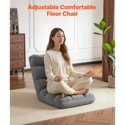 VEVOR Floor Chair, 14 Adjustable Positions Folding Floor Gaming Chair with Back Support, Sturdy Metal Frame with Recycled Foam and Coral Fleece Surface, Multifunctional for Reading, Relaxing, Gray
