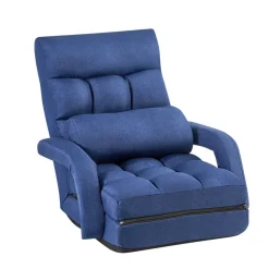 VEVOR Floor Chair, 5 Adjustable Positions Folding Floor Gaming Chair with Back Support, Armrests, and Cushion, Sturdy Metal Frame with Recycled Foam and Linen Fabric, for Reading, Relaxing, Dark Blue