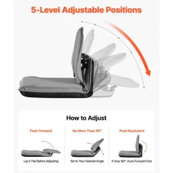 VEVOR Floor Chair, 5 Adjustable Positions Folding Floor Gaming Chair with Ergonomic Back Support, Sturdy Metal Frame with Recycled Foam and Linen Fabric, Multifunctional for Reading, Relaxing, Gray