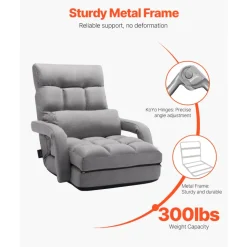 VEVOR Floor Chair, Floor Gaming Chair with 5 Adjustable Position and Back Support, Folding Sofa Chair with Armrest for Adults, Sofa Lounger Bed with Back Cushion for Living Room and Bedroom, Gray