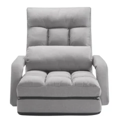 VEVOR Floor Chair, Floor Gaming Chair with 5 Adjustable Position and Back Support, Folding Sofa Chair with Armrest for Adults, Sofa Lounger Bed with Back Cushion for Living Room and Bedroom, Gray