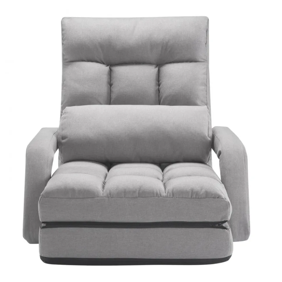 VEVOR Floor Chair, Floor Gaming Chair with 5 Adjustable Position and Back Support, Folding Sofa Chair with Armrest for Adults, Sofa Lounger Bed with Back Cushion for Living Room and Bedroom, Gray