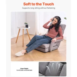 VEVOR Floor Chair, Floor Gaming Chair with 5 Adjustable Position and Back Support, Folding Sofa Chair with Armrest for Adults, Sofa Lounger Bed with Back Cushion for Living Room and Bedroom, Gray