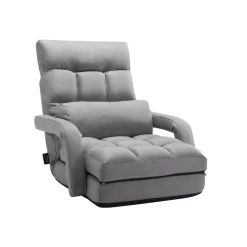 VEVOR Floor Chair, Floor Gaming Chair with 5 Adjustable Position and Back Support, Folding Sofa Chair with Armrest for Adults, Sofa Lounger Bed with Back Cushion for Living Room and Bedroom, Gray