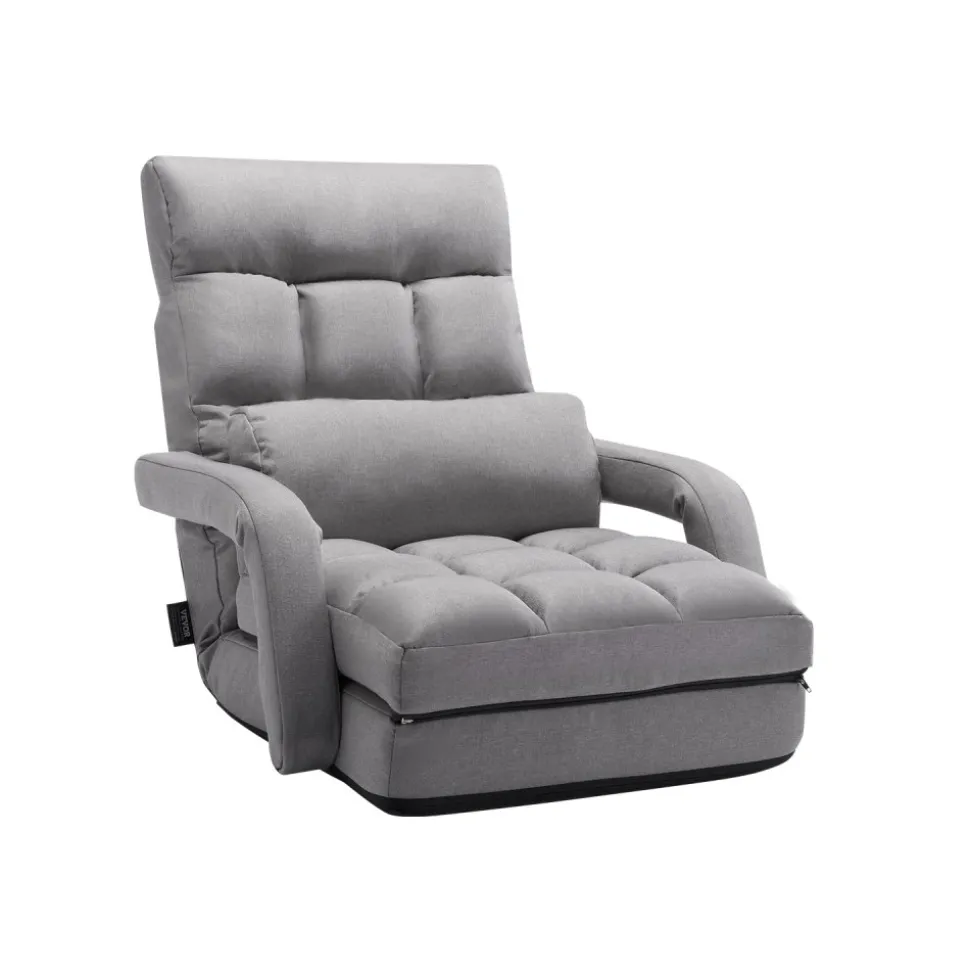 VEVOR Floor Chair, Floor Gaming Chair with 5 Adjustable Position and Back Support, Folding Sofa Chair with Armrest for Adults, Sofa Lounger Bed with Back Cushion for Living Room and Bedroom, Gray