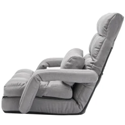 VEVOR Floor Chair, Floor Gaming Chair with 5 Adjustable Position and Back Support, Folding Sofa Chair with Armrest for Adults, Sofa Lounger Bed with Back Cushion for Living Room and Bedroom, Gray