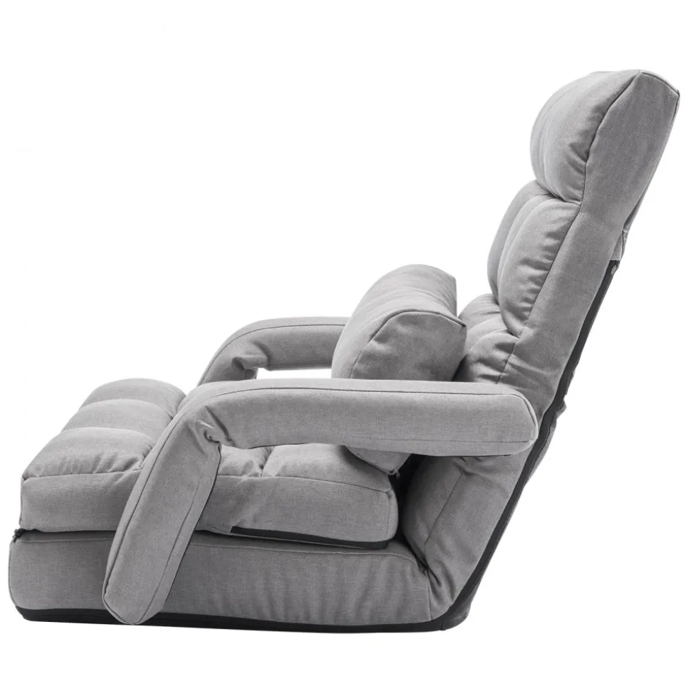 VEVOR Floor Chair, Floor Gaming Chair with 5 Adjustable Position and Back Support, Folding Sofa Chair with Armrest for Adults, Sofa Lounger Bed with Back Cushion for Living Room and Bedroom, Gray