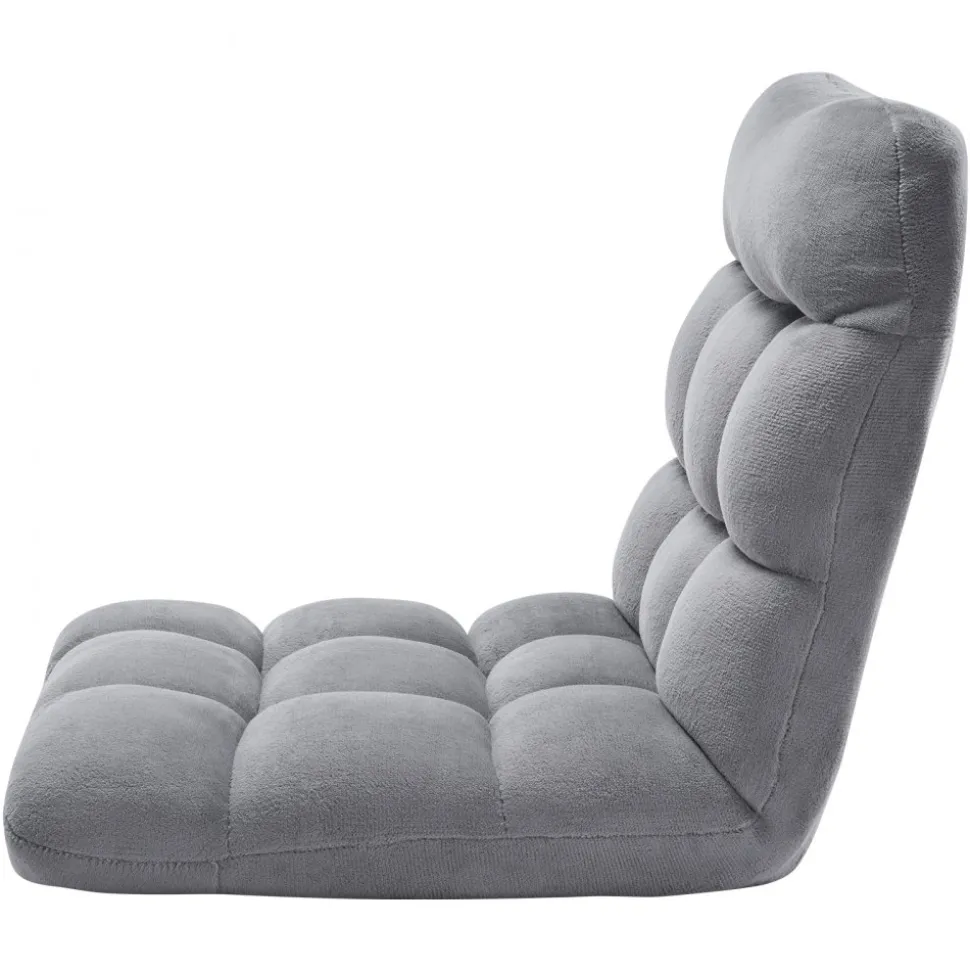 VEVOR Floor Chair, Recycled Foam Folding Sofa Chair with 14 Adjustable Positions, Multifunctional Floor Chair with Back Support Ideal for Sleeping Reading, Floor Gaming Chair Suitable for Kids, Gray