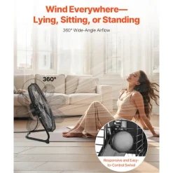VEVOR Floor Fan, 3 Speeds High Velocity Heavy Duty 14 Inch Industrial Fan, 2560 CFM 360° Adjustable Tilt 19.69 ft/sec Airflow Large Metal Fan, for Home, Gym, Office, Garage, Commercial Shop & Bedroom