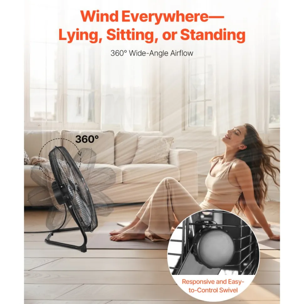 VEVOR Floor Fan, 3 Speeds High Velocity Heavy Duty 14 Inch Industrial Fan, 2560 CFM 360° Adjustable Tilt 19.69 ft/sec Airflow Large Metal Fan, for Home, Gym, Office, Garage, Commercial Shop & Bedroom
