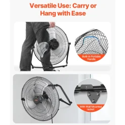 VEVOR Floor Fan, 3 Speeds High Velocity Heavy Duty 14 Inch Industrial Fan, 2560 CFM 360° Adjustable Tilt 19.69 ft/sec Airflow Large Metal Fan, for Home, Gym, Office, Garage, Commercial Shop & Bedroom