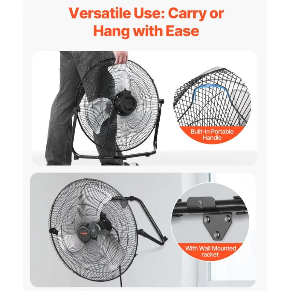 VEVOR Floor Fan, 3 Speeds High Velocity Heavy Duty 14 Inch Industrial Fan, 2560 CFM 360° Adjustable Tilt 19.69 ft/sec Airflow Large Metal Fan, for Home, Gym, Office, Garage, Commercial Shop & Bedroom