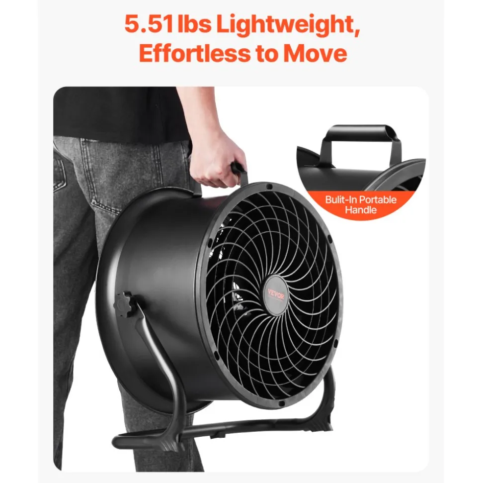 VEVOR Floor Fan, 3 Speeds High Velocity Heavy Duty 14 Inch Industrial Fan, 2520 CFM 360° Adjustable Tilt 23.62 ft/sec Airflow Large Metal Fan, for Home, Gym, Office, Garage, Commercial Shop & Bedroom