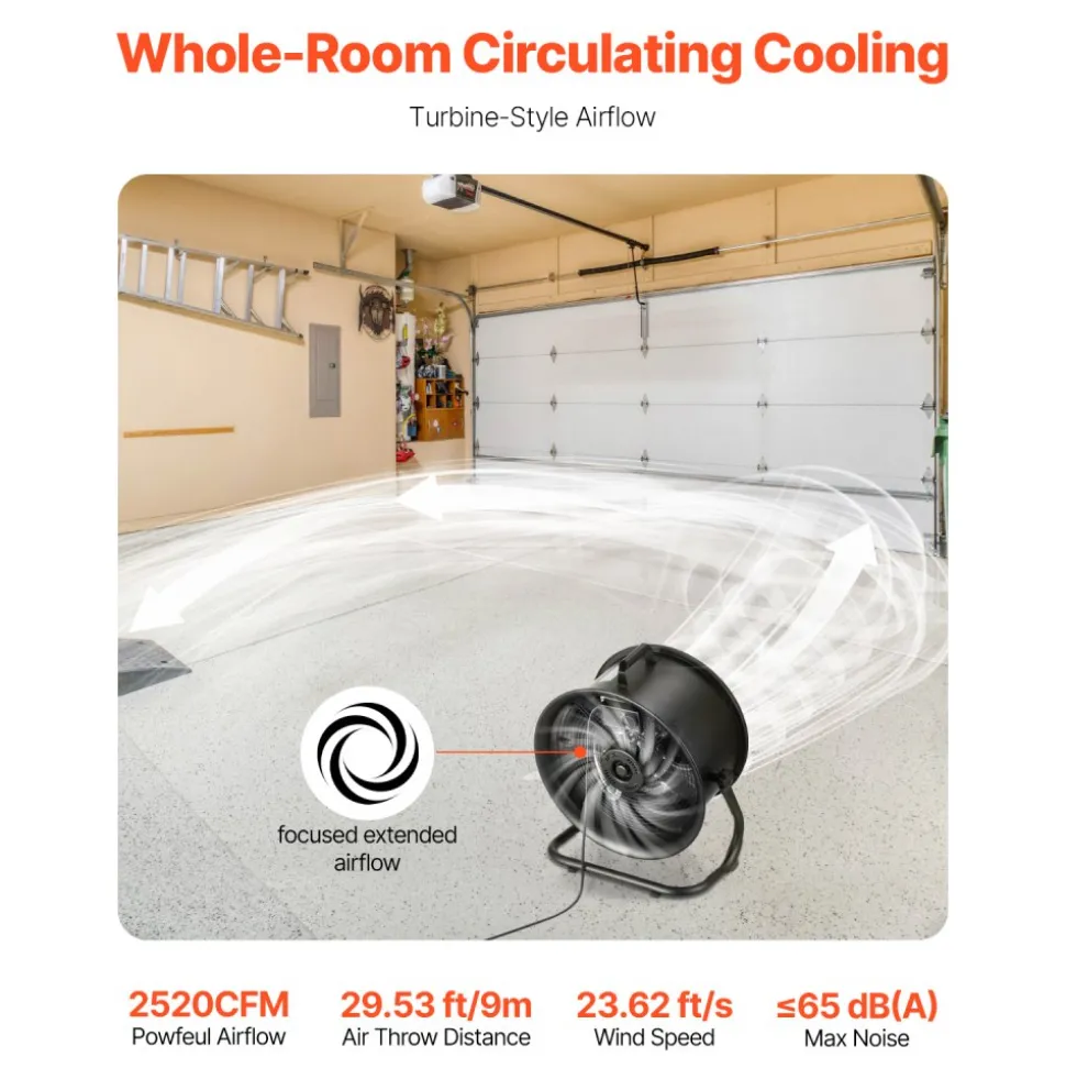 VEVOR Floor Fan, 3 Speeds High Velocity Heavy Duty 14 Inch Industrial Fan, 2520 CFM 360° Adjustable Tilt 23.62 ft/sec Airflow Large Metal Fan, for Home, Gym, Office, Garage, Commercial Shop & Bedroom