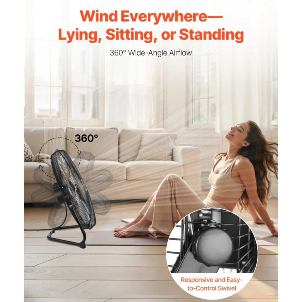 VEVOR Floor Fan, 3 Speeds High Velocity Heavy Duty 18 Inch Industrial Fan, 4000 CFM 360° Adjustable Tilt 19.69 ft/sec Airflow Large Metal Fan, for Home, Gym, Office, Garage, Commercial Shop & Bedroom