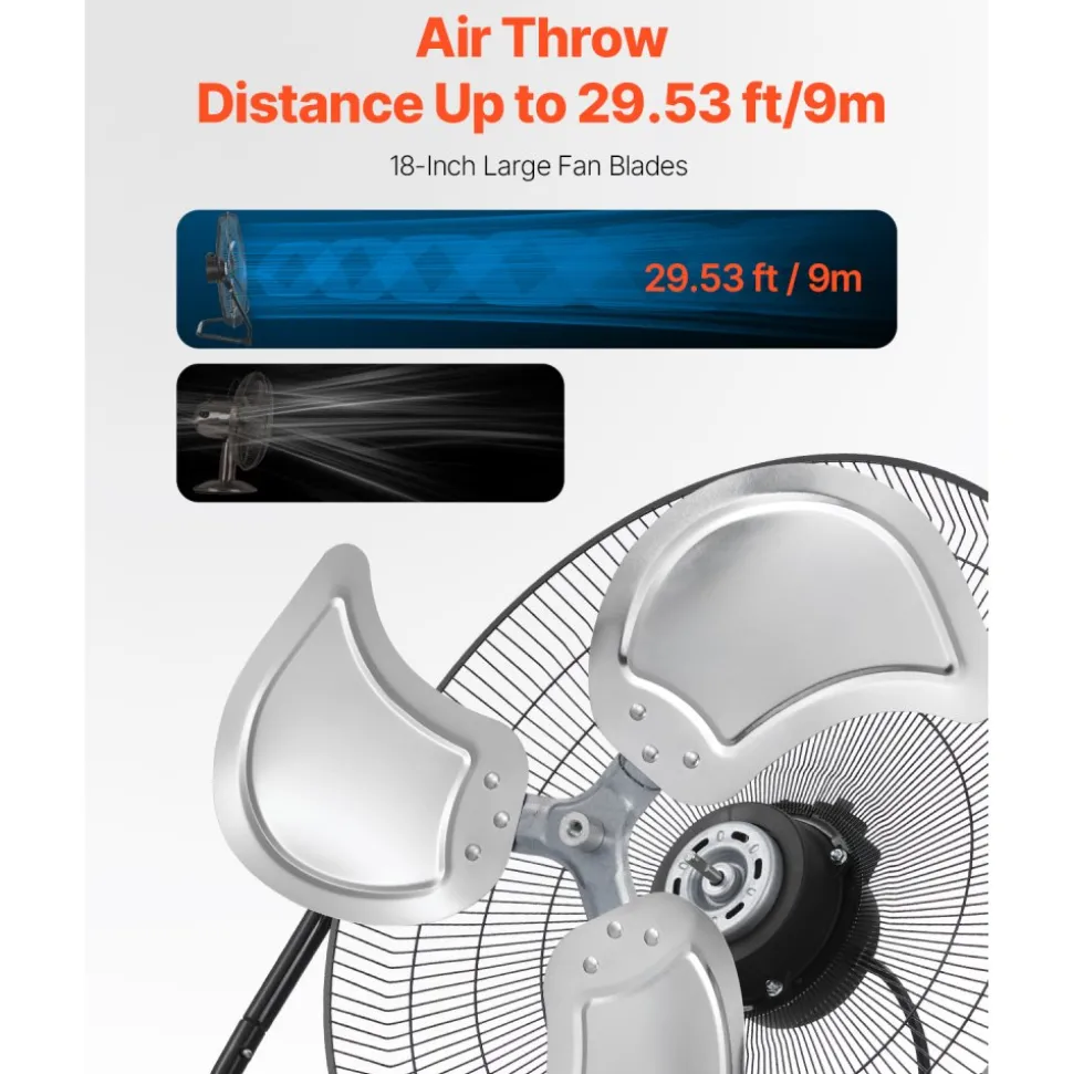 VEVOR Floor Fan, 3 Speeds High Velocity Heavy Duty 18 Inch Industrial Fan, 4000 CFM 360° Adjustable Tilt 19.69 ft/sec Airflow Large Metal Fan, for Home, Gym, Office, Garage, Commercial Shop & Bedroom