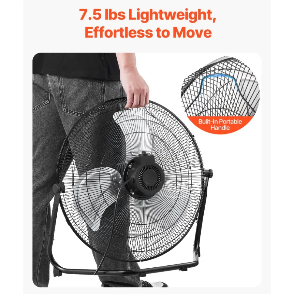 VEVOR Floor Fan, 3 Speeds High Velocity Heavy Duty 18 Inch Industrial Fan, 4000 CFM 360° Adjustable Tilt 19.69 ft/sec Airflow Large Metal Fan, for Home, Gym, Office, Garage, Commercial Shop & Bedroom