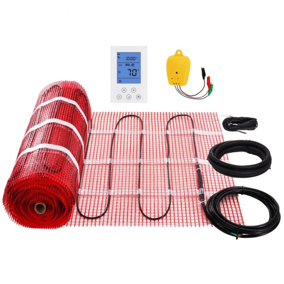 VEVOR Floor Heating Mat,100Sq.ft. 14℉-113℉ Electric Radiant Floor Heated Warm System with Digital Floor Sensing Thermostat, 110-120V Includes Installation Monitor, Adhesive Back for Easy Installation