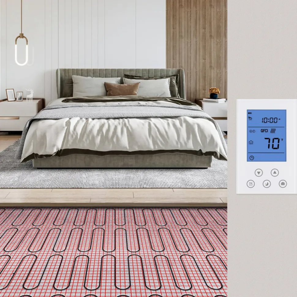 VEVOR Floor Heating Mat,100Sq.ft. 14℉-113℉ Electric Radiant Floor Heated Warm System with Digital Floor Sensing Thermostat, 110-120V Includes Installation Monitor, Adhesive Back for Easy Installation