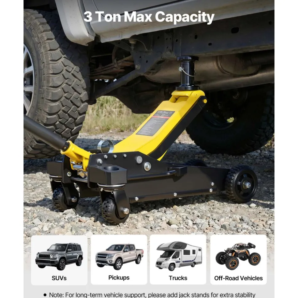 VEVOR Floor Jack, 3 Ton (6614 lbs) Capacity, Aluminum & Steel Racing Floor Jack with Dual Pistons Quick Lift Pump & Extension Post, Hydraulic Trolley Car Lift for SUV Pickup, Lifting Range 5.9"-29.3"