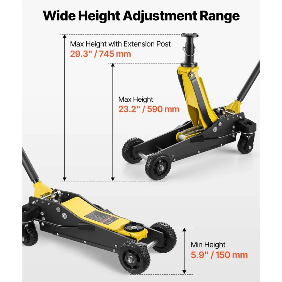VEVOR Floor Jack, 3 Ton (6614 lbs) Capacity, Aluminum & Steel Racing Floor Jack with Dual Pistons Quick Lift Pump & Extension Post, Hydraulic Trolley Car Lift for SUV Pickup, Lifting Range 5.9"-29.3"