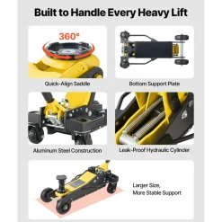 VEVOR Floor Jack, 3 Ton (6614 lbs) Capacity, Aluminum & Steel Racing Floor Jack with Dual Pistons Quick Lift Pump & Extension Post, Hydraulic Trolley Car Lift for SUV Pickup, Lifting Range 5.9