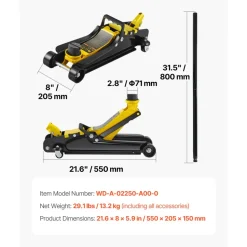 VEVOR Floor Jack, 2.5 Ton Low Profile Floor Jack, Heavy-duty Steel Racing Floor Jack With Single Piston Lift Pump, Floor Jack Lifting Range 3.35