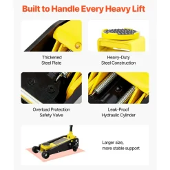 VEVOR Floor Jack, 3 Ton Low Profile Floor Jack, Heavy-duty Steel Racing Floor Jack with Single Piston Quick Lift Pump, Floor Jack Lifting Range 5.12