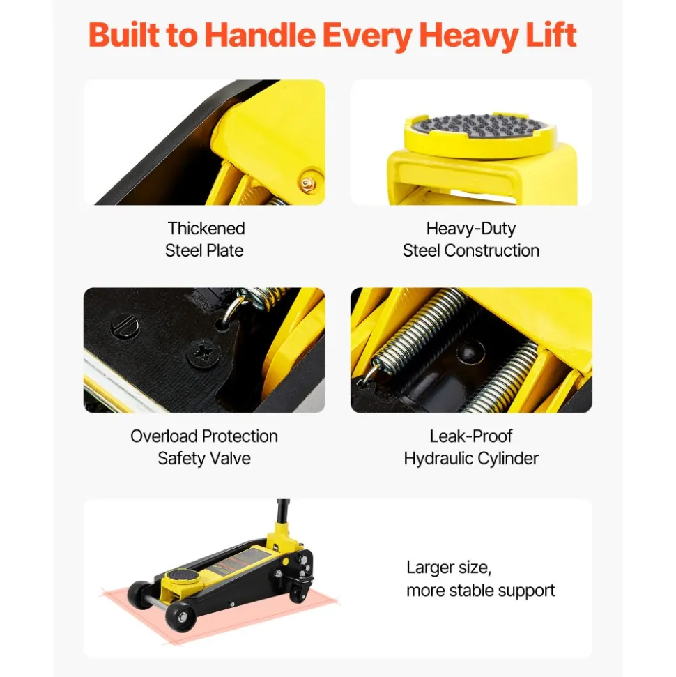 VEVOR Floor Jack, 3 Ton Low Profile Floor Jack, Heavy-duty Steel Racing Floor Jack with Single Piston Quick Lift Pump, Floor Jack Lifting Range 5.12"-20"