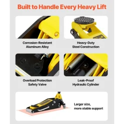 VEVOR Floor Jack, 1.5 Ton Low Profile Floor Jack, Aluminum and Steel Racing Floor Jack with Dual Pistons Quick Lift Pump, Floor Jack Lifting Range 3-3/20