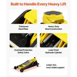 VEVOR Floor Jack, 3 Ton Low Profile Floor Jack, Heavy-duty Steel Racing Floor Jack with Dual Pistons Quick Lift Pump, Floor Jack Lifting Range 3.35