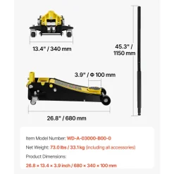 VEVOR Floor Jack, 3 Ton Low Profile Floor Jack, Heavy-duty Steel Racing Floor Jack with Dual Pistons Quick Lift Pump, Floor Jack Lifting Range 3.35