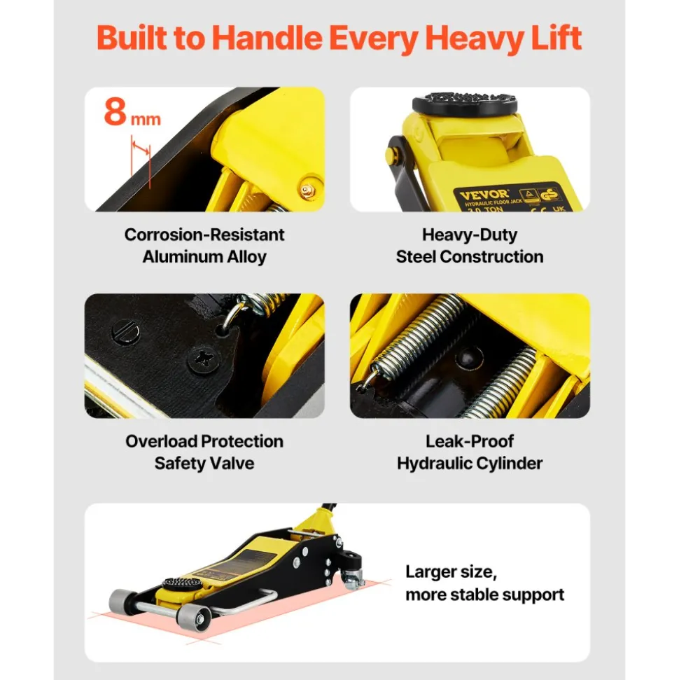 VEVOR Floor Jack, 3 Ton Low Profile Floor Jack, Aluminum and Steel Racing Floor Jack with Dual Pistons Quick Lift Pump, Floor Jack Lifting Range 3-6/11"-19-11/16"