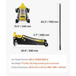 VEVOR Floor Jack, 2.5 Ton Low Profile Floor Jack, Heavy-duty Steel Racing Floor Jack with Dual Pistons Quick Lift Pump, Floor Jack Lifting Range 3.64