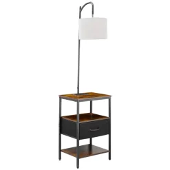 VEVOR Floor Lamp with Table, 3-Tier End Table with Drawer and 3 Color Temperature Lighting, Modern Side Nightstand Bedside Desk with USB & Type C & AC Charging Port for Living Room, Bedroom, Dorm