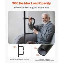VEVOR Floor-to-Ceiling Transfer Pole, Tension Mounted Bathroom Grab Bar with Anti-Slip Curve Handle, 300 Lbs Capacity Security Pole for Elderly, Ideal Senior Safety Pole for 7-10 Ft Ceilings, Black