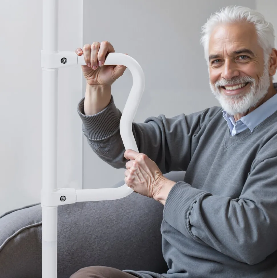 VEVOR Floor-to-Ceiling Transfer Pole, Tension Mounted Bathroom Grab Bar with Anti-Slip Curve Handle, 300 Lbs Capacity Security Pole for Elderly, Ideal Senior Safety Pole for 7-10 Ft Ceilings, White
