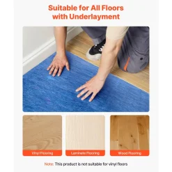 VEVOR Floor Underlayment 100 sq. ft/Roll, 3 mm Thick Laminate Flooring Padding with Attached Vapor Barrier, Heavy Duty Fiber + PE Film, Soundproofing & Noise Reduction, Ideal for Vinyl Wood