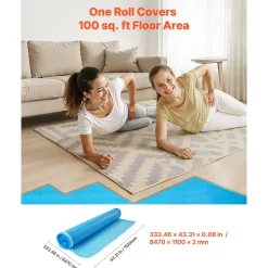 VEVOR Floor Underlayment 600 sq. ft, 3-in-1 2 mm Thick Flooring Padding with Tape & Vapor Barrier, Heavy Duty EPE Foam Soundproofing & Noise Reduction, for Laminate Wood (6 Rolls x 100 sq. ft)