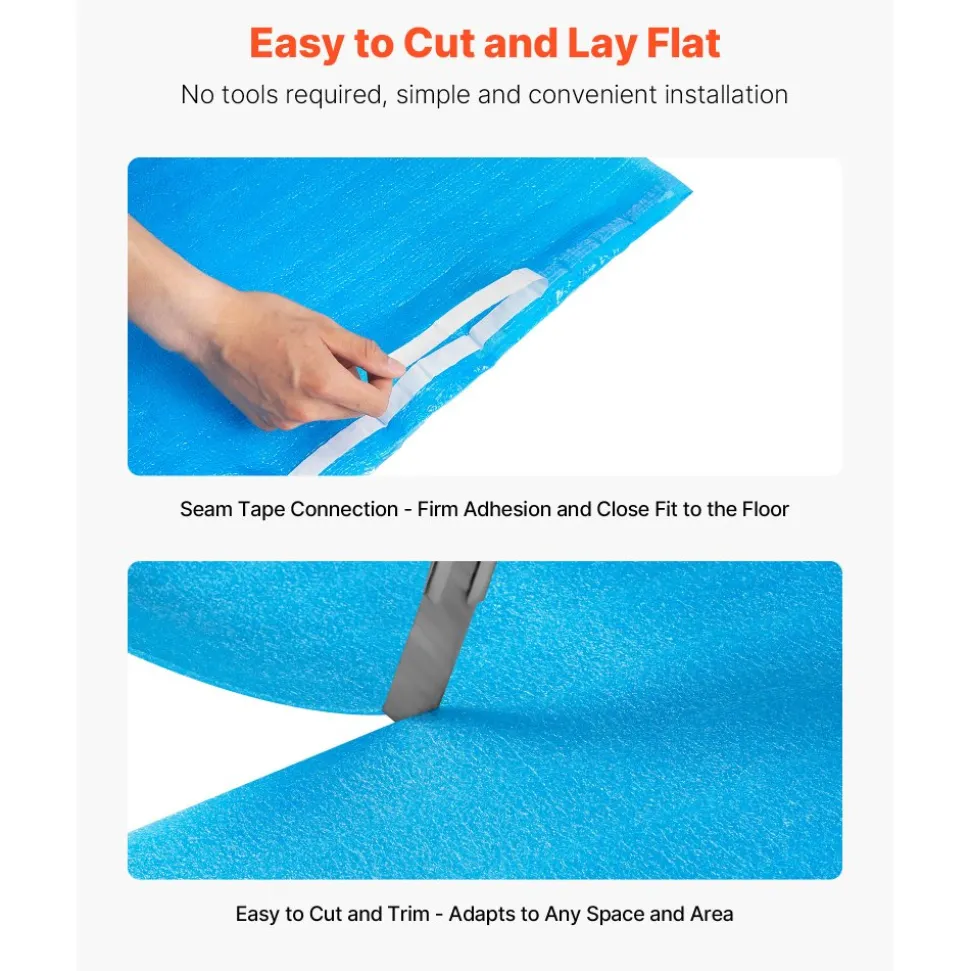 VEVOR Floor Underlayment 600 sq. ft, 3-in-1 2 mm Thick Flooring Padding with Tape & Vapor Barrier, Heavy Duty EPE Foam Soundproofing & Noise Reduction, for Laminate Wood (6 Rolls x 100 sq. ft)