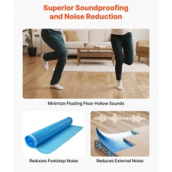 VEVOR Floor Underlayment 600 sq. ft, 3-in-1 2 mm Thick Flooring Padding with Tape & Vapor Barrier, Heavy Duty EPE Foam Soundproofing & Noise Reduction, for Laminate Wood (6 Rolls x 100 sq. ft)