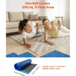 VEVOR Floor Underlayment 200 sq. ft/Roll, 3 mm Thick Laminate Flooring Padding with Attached Vapor Barrier, Heavy Duty Fiber + PE Film, Soundproofing & Noise Reduction, Ideal for Laminate Wood Floors