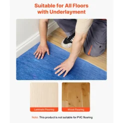 VEVOR Floor Underlayment 200 sq. ft/Roll, 3 mm Thick Laminate Flooring Padding with Attached Vapor Barrier, Heavy Duty Fiber + PE Film, Soundproofing & Noise Reduction, Ideal for Laminate Wood Floors
