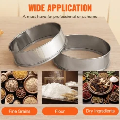 VEVOR Flour Sieve Fine Mesh, 12 Mesh Flour Sifter, 304 Stainless Steel Fine Mesh Sifter Food-grade, Dia. 12.6" Fine Mesh Strainers for Baking, 5 Sizes Mesh hole for Mungbean, Rice, Flour, Pearl Powder