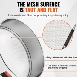 VEVOR Flour Sieve Fine Mesh, 12 Mesh Flour Sifter, 304 Stainless Steel Fine Mesh Sifter Food-grade, Dia. 12.6